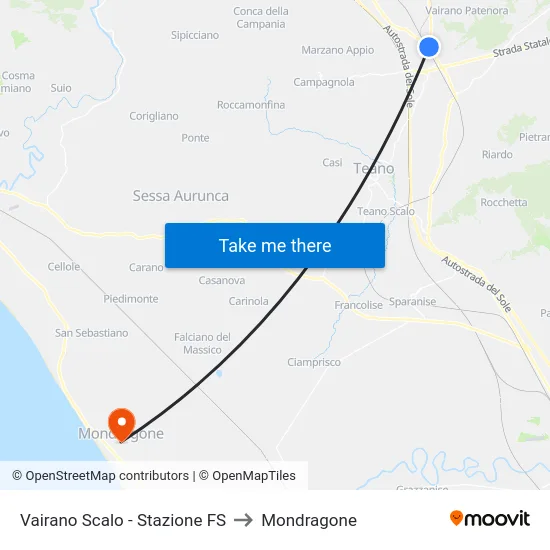 Vairano Scalo - Stazione FS to Mondragone map