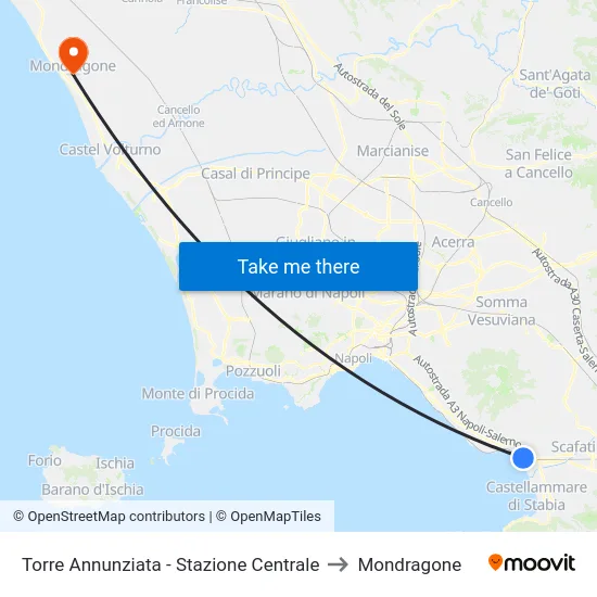 Torre Annunziata - Stazione Centrale to Mondragone map