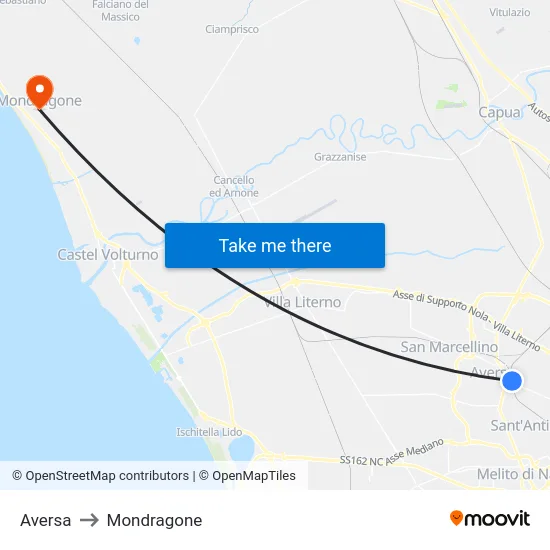 Aversa to Mondragone map