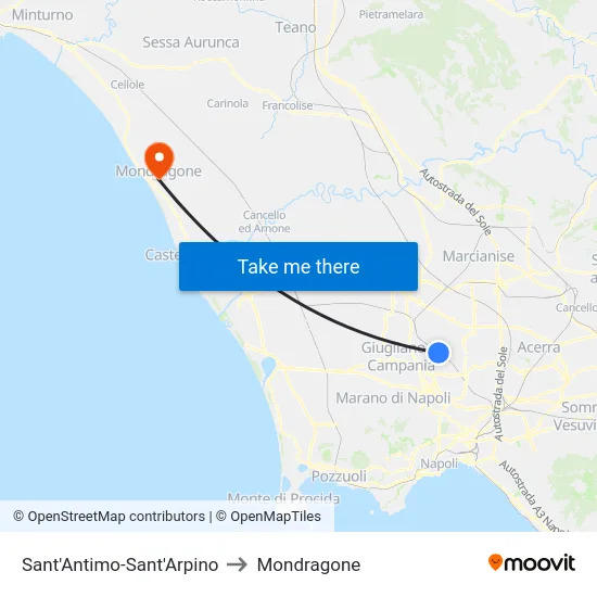 Sant'Antimo-Sant'Arpino to Mondragone map