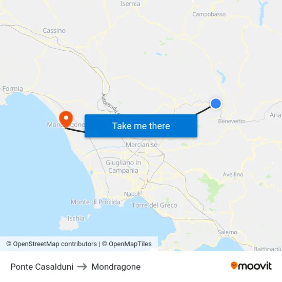 Ponte Casalduni to Mondragone map