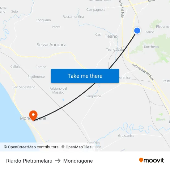 Riardo-Pietramelara to Mondragone map