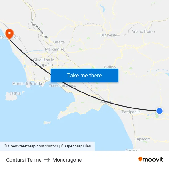 Contursi Terme to Mondragone map