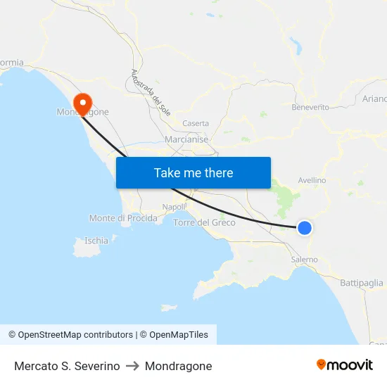 Mercato S. Severino to Mondragone map