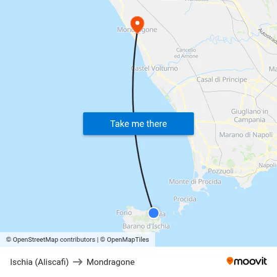 Ischia (Hydrofoils) to Mondragone map