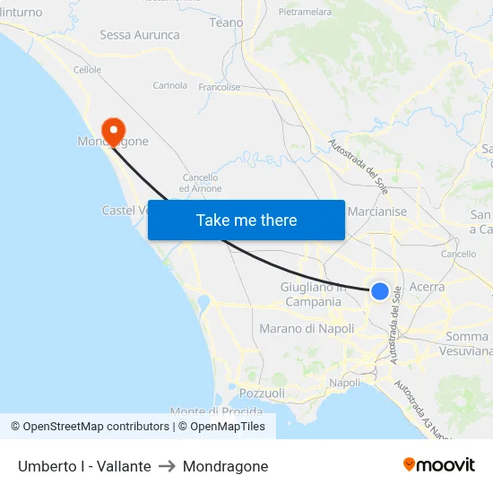 Umberto I - Vallante to Mondragone map