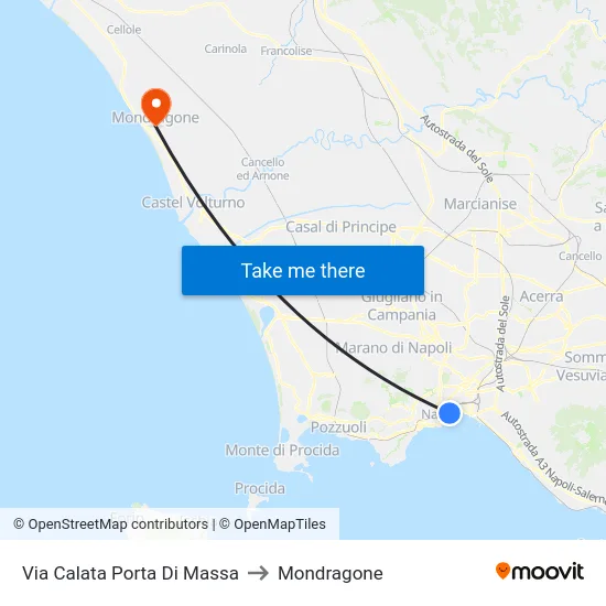 Via Calata Porta Di Massa to Mondragone map