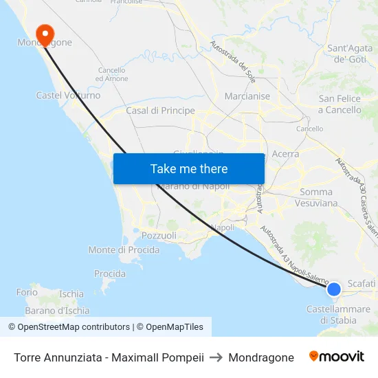 Torre Annunziata - Maximall Pompeii to Mondragone map