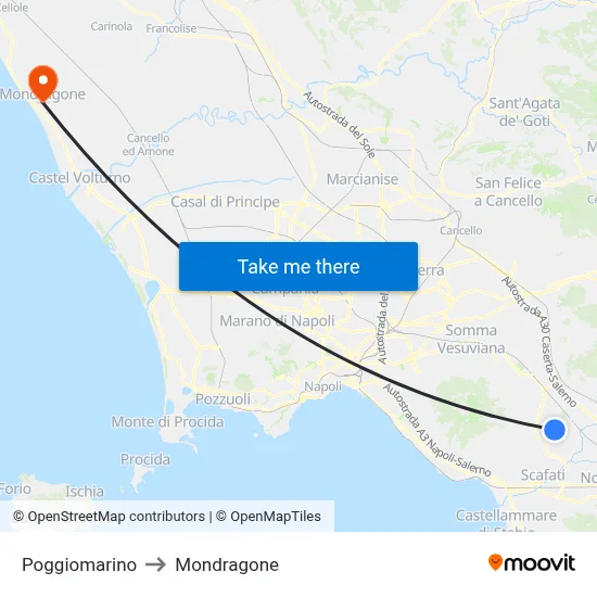 Poggiomarino to Mondragone map