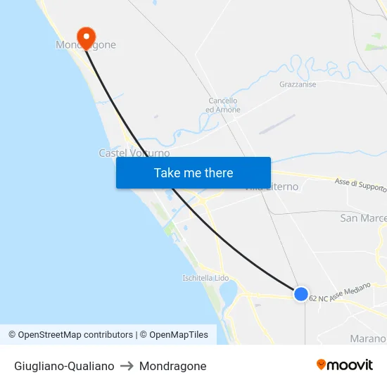Giugliano-Qualiano to Mondragone map