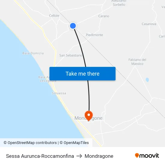 Sessa Aurunca-Roccamonfina to Mondragone map