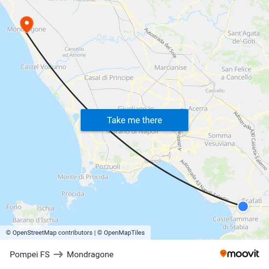 Pompei FS to Mondragone map