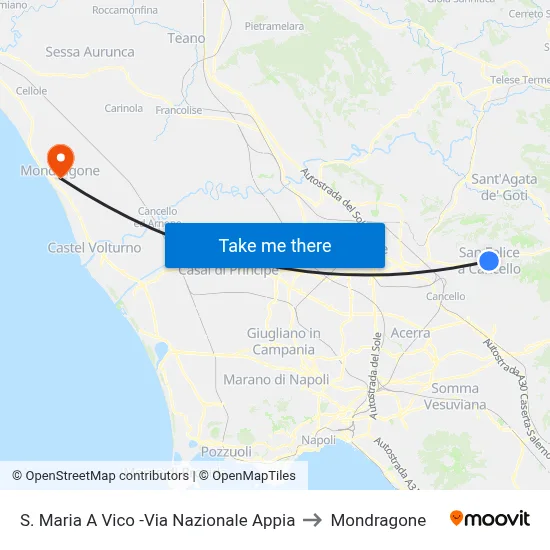 St. Maria A Vico - Via Nazionale Appia to Mondragone map