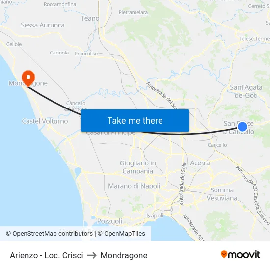 Arienzo - Loc. Crisci to Mondragone map