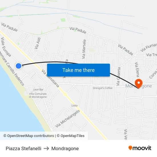 Piazza Stefanelli to Mondragone map