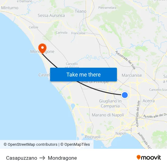 Casapuzzano to Mondragone map