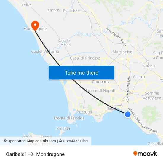 Garibaldi to Mondragone map