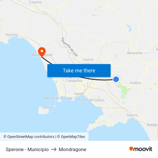 Sperone - Municipio to Mondragone map