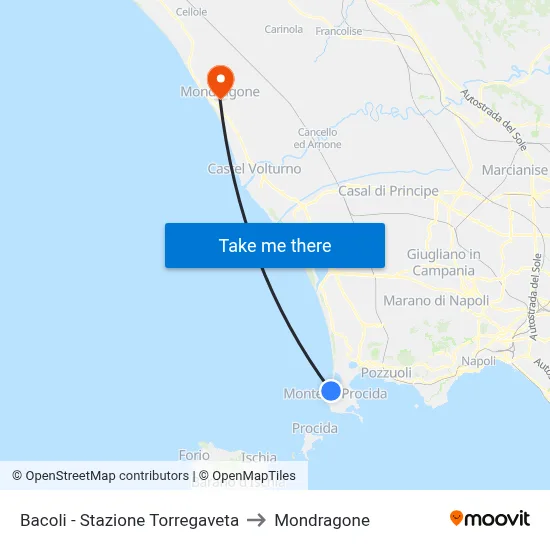 Bacoli - Stazione Torregaveta to Mondragone map