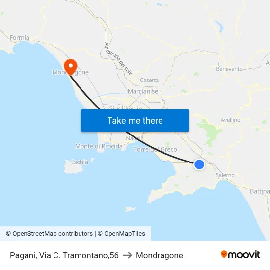 Pagani, C. Tramontano Street, 56 to Mondragone map