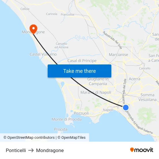 Ponticelli to Mondragone map