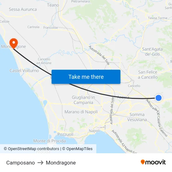 Camposano to Mondragone map