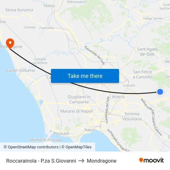 Roccarainola - P.za S.Giovanni to Mondragone map
