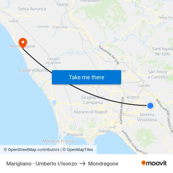 Marigliano - Umberto I/Isonzo to Mondragone map