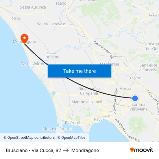 Brusciano - Via Cucca, 82 to Mondragone map