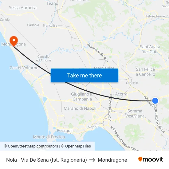 Nola - Via De Sena (Ist. Ragioneria) to Mondragone map