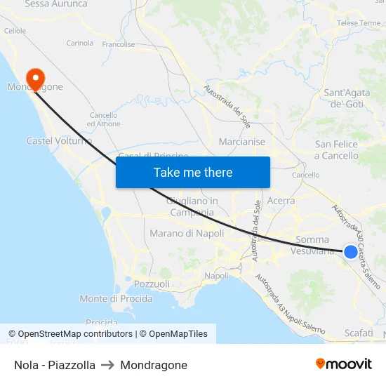 Nola - Piazzolla to Mondragone map