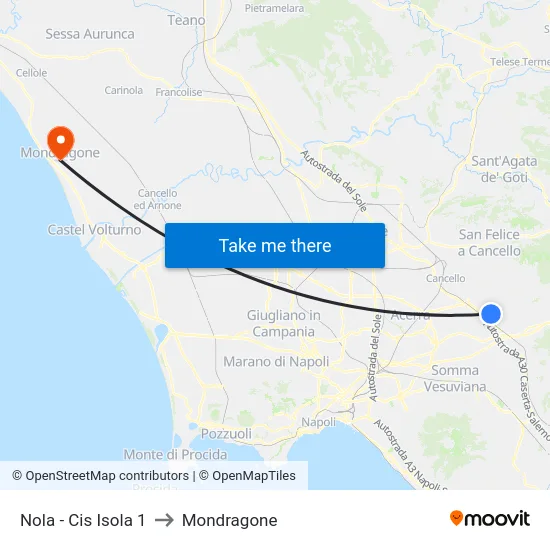 Nola - Cis Isola 1 to Mondragone map