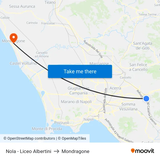 Nola - Liceo Albertini to Mondragone map