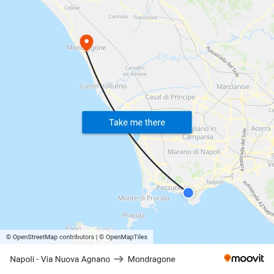 Naples - New Agnano Road to Mondragone map