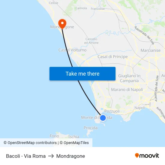 Bacoli - Via Roma to Mondragone map