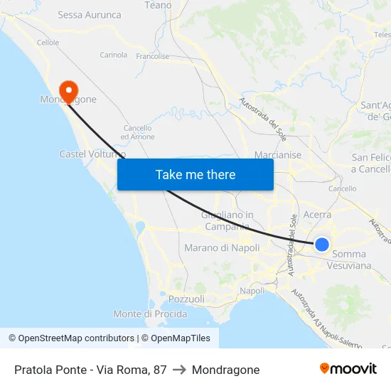 Pratola Ponte - Via Roma, 87 to Mondragone map