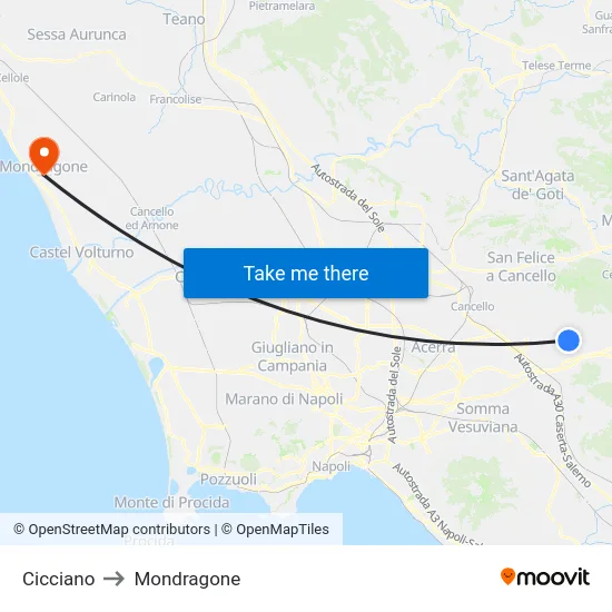 Cicciano to Mondragone map
