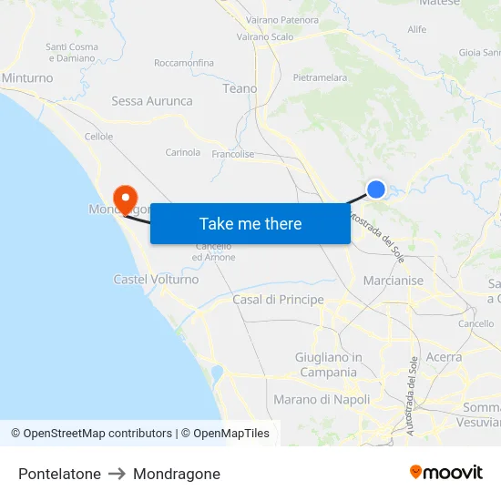 Pontelatone to Mondragone map