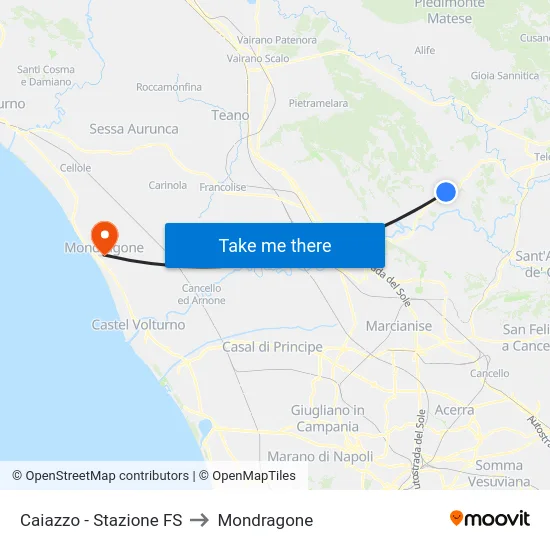Caiazzo - Stazione FS to Mondragone map