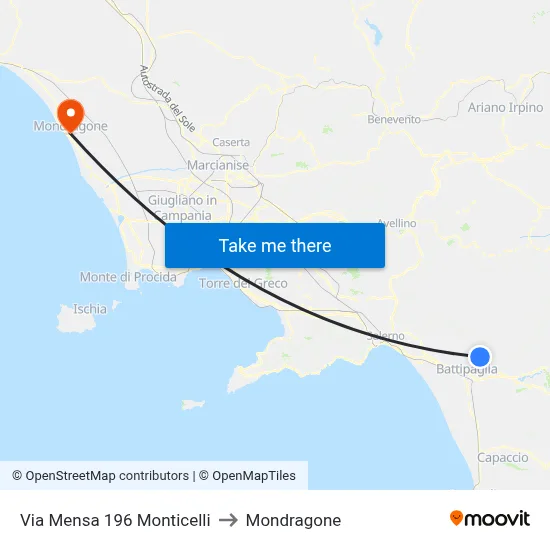 Via Mensa 196 Monticelli to Mondragone map