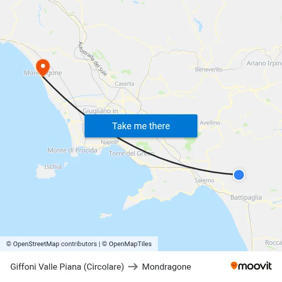 Giffoni Valle Piana (Circolare) to Mondragone map