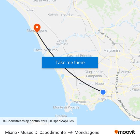 Miano - Museo Di Capodimonte to Mondragone map