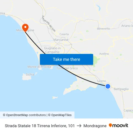 State Road 18 Tyrrhenian Lower, 101 to Mondragone map