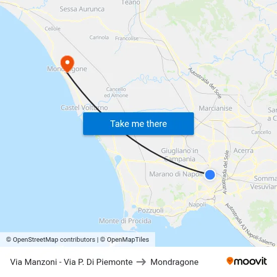 Manzoni Street - Prince of Piedmont Street to Mondragone map