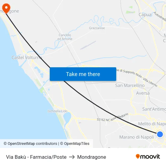 Via Bakù - Farmacia/Poste to Mondragone map