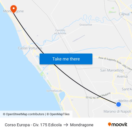 Corso Europa - Civ. 175 Edicola to Mondragone map