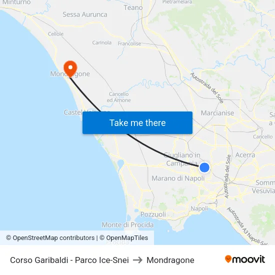 Corso Garibaldi - Parco Ice-Snei to Mondragone map