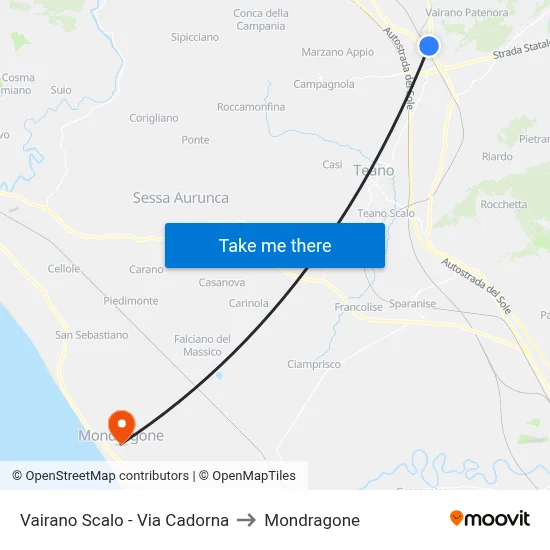 Vairano Scalo - Via Cadorna to Mondragone map