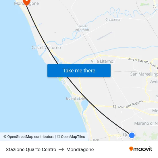 Quarto Centro Station to Mondragone map