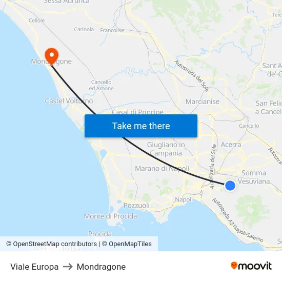 Viale Europa to Mondragone map